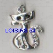 Chat pendentif argent avec strass 30 mm